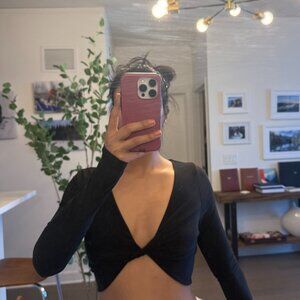 Black Cropped Long Sleeve Top XS